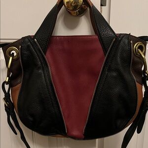 Black and Burgundy Leather Handbag
